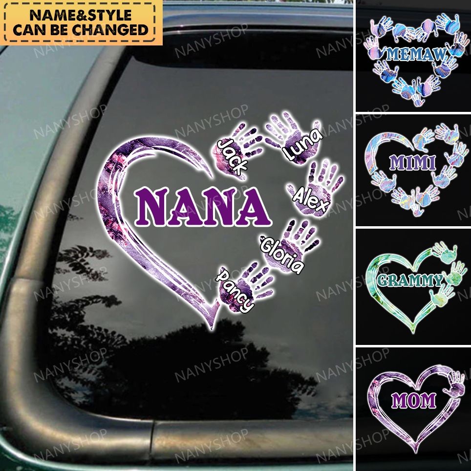 Sparkling Grandma-Mom Heart Hand Kids Personalized Decal