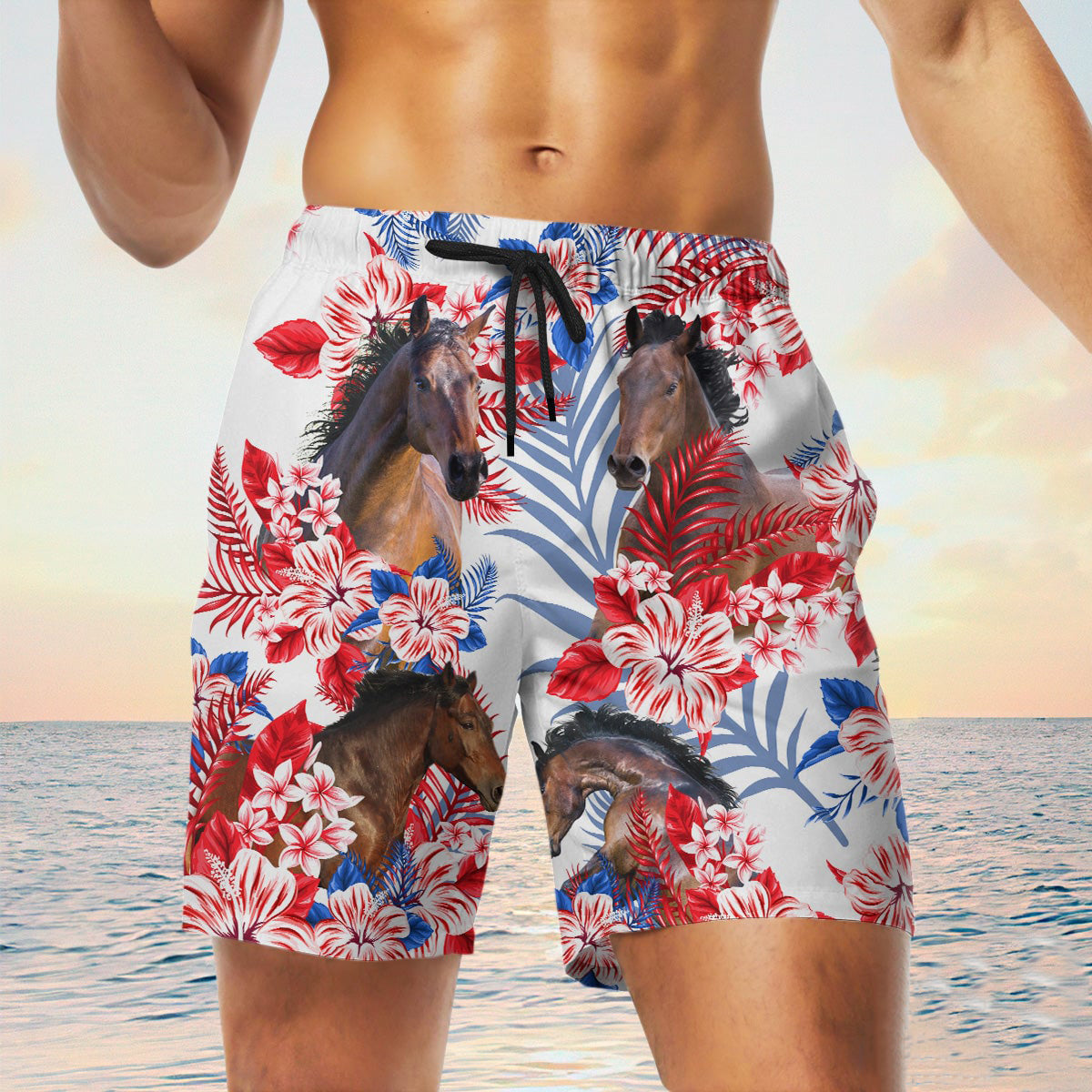 horse In American Flag Pattern Shorts