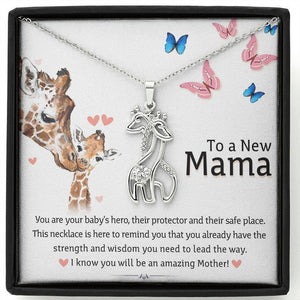 To New Mama-You Are Your Baby's Hero Giraffe Necklace
