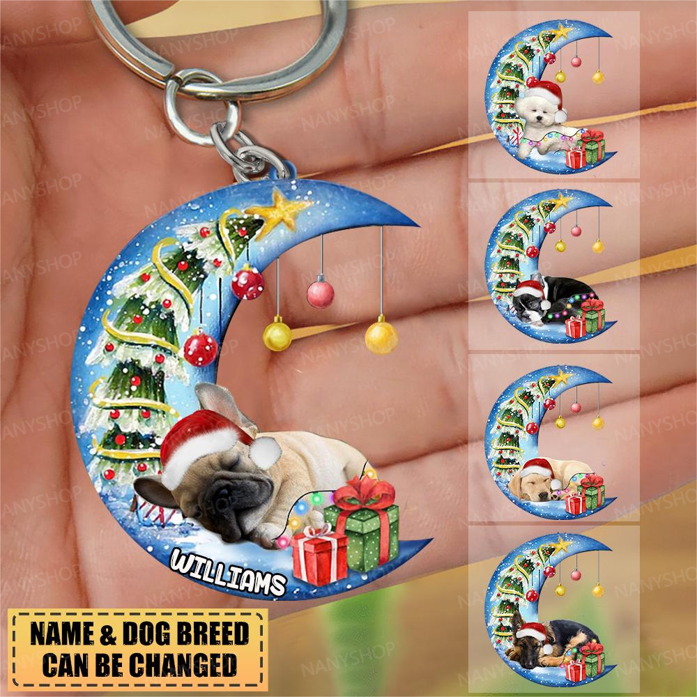 Personalized Dog Moon back Christmas-Two Sided Keychain