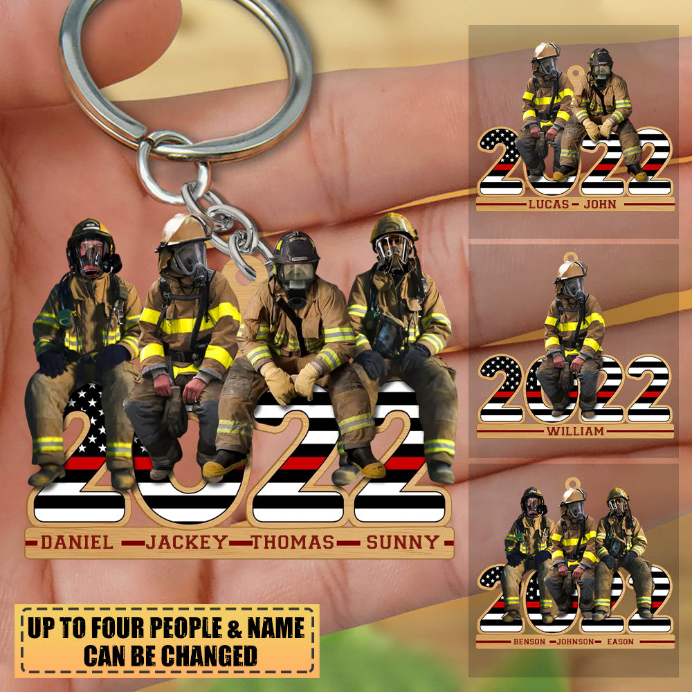 Personalized Firefighters 2022 Christmas-Two Sided Wood Keychain