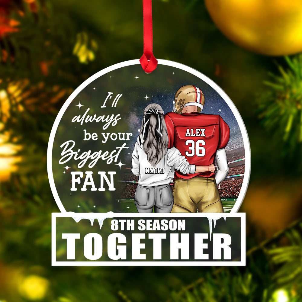 Football Couple I Will Always Be Your Biggest Fan Medallion Personalized Acrylic Ornament