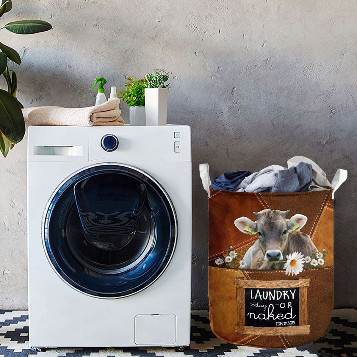 Braunvieh-laundry today or naked tomorrow laundry basket