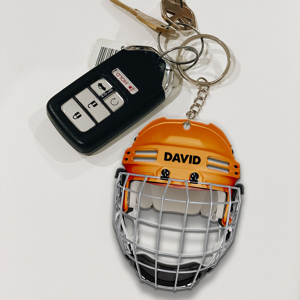 Hockey Helmet - Personalized Keychain - Gift For Hockey Player