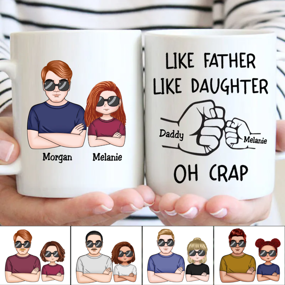 Like Father Like Daughter Fist Bump Handshake - Personalized Mug