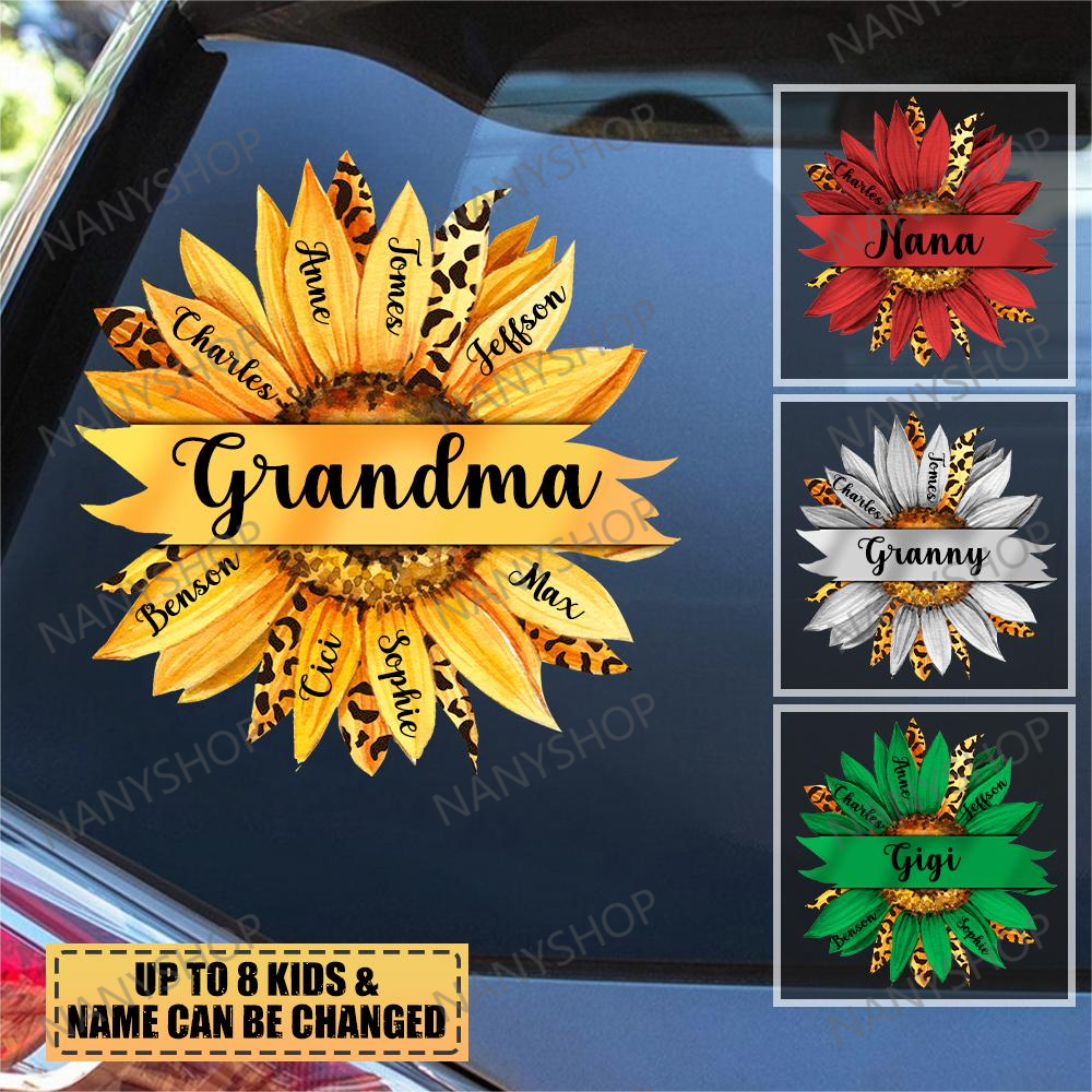 Personalized Grandma With Kids Sunflower Decal