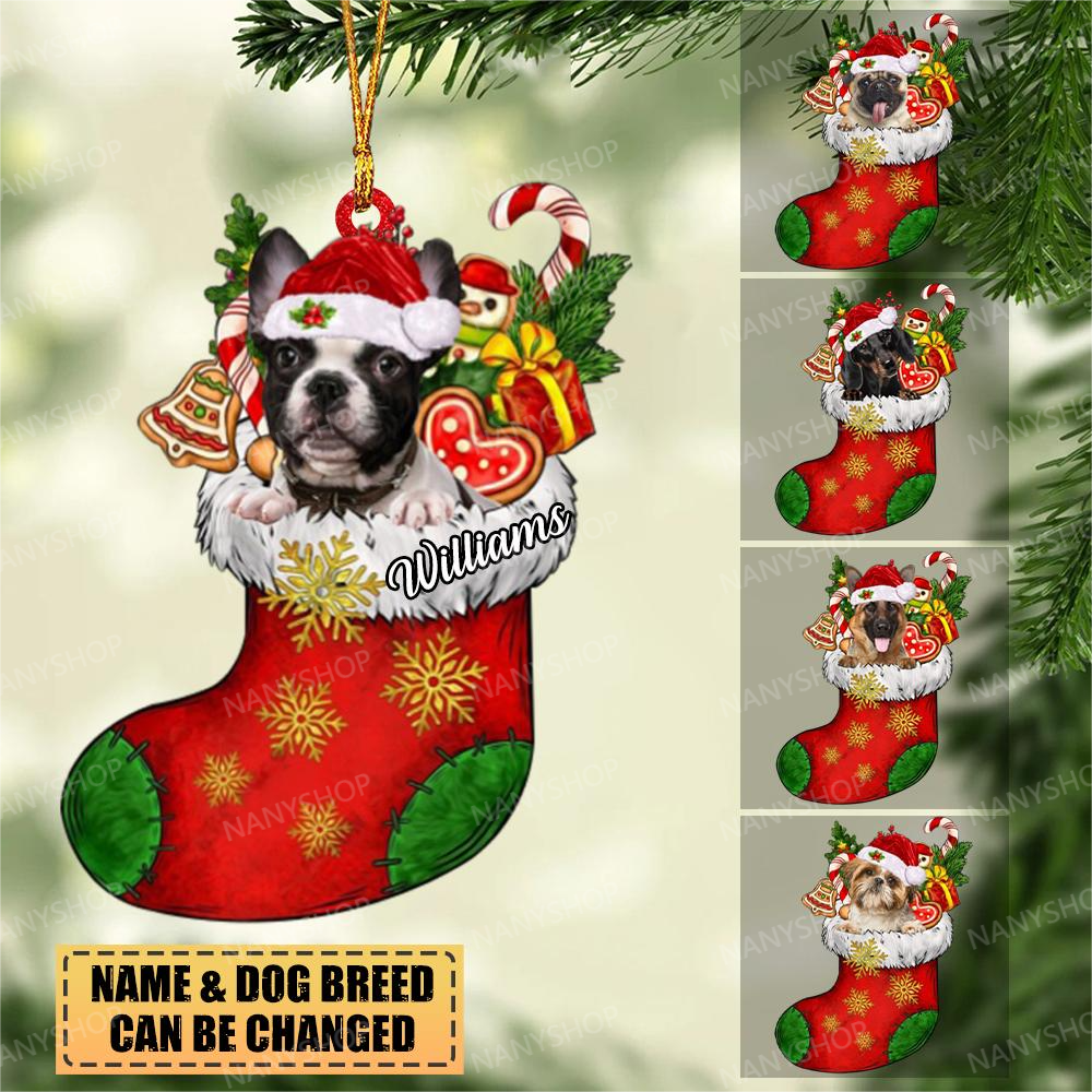 Personalized Dog & Xmas Sock Christmas-Two Sided Ornament