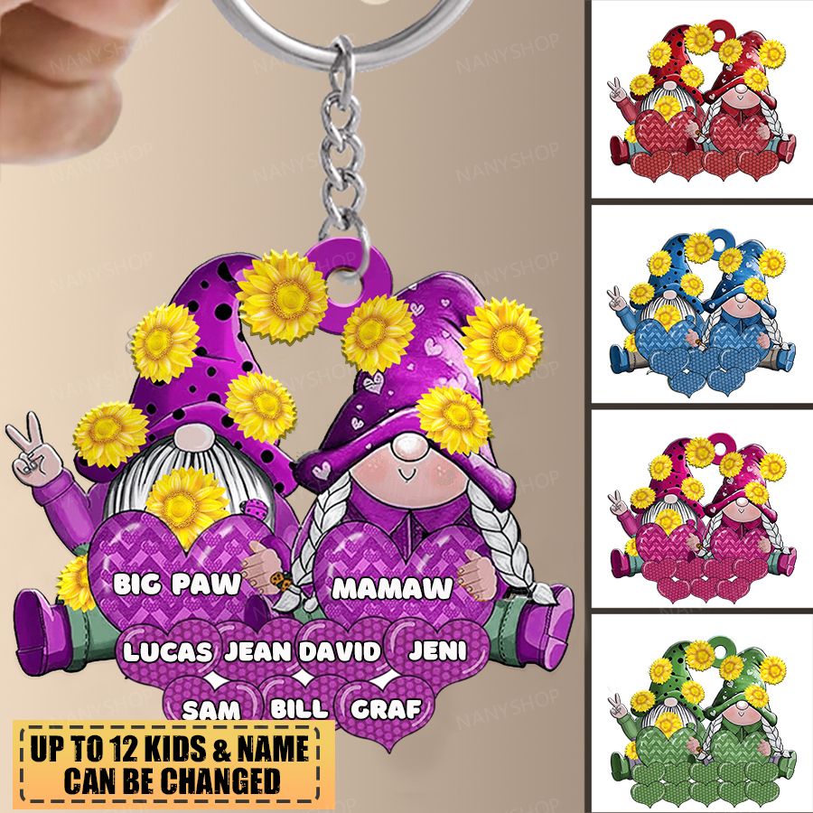 Personalized Gnome Loves Sweet Heart Kids Stainless Steel Keychain