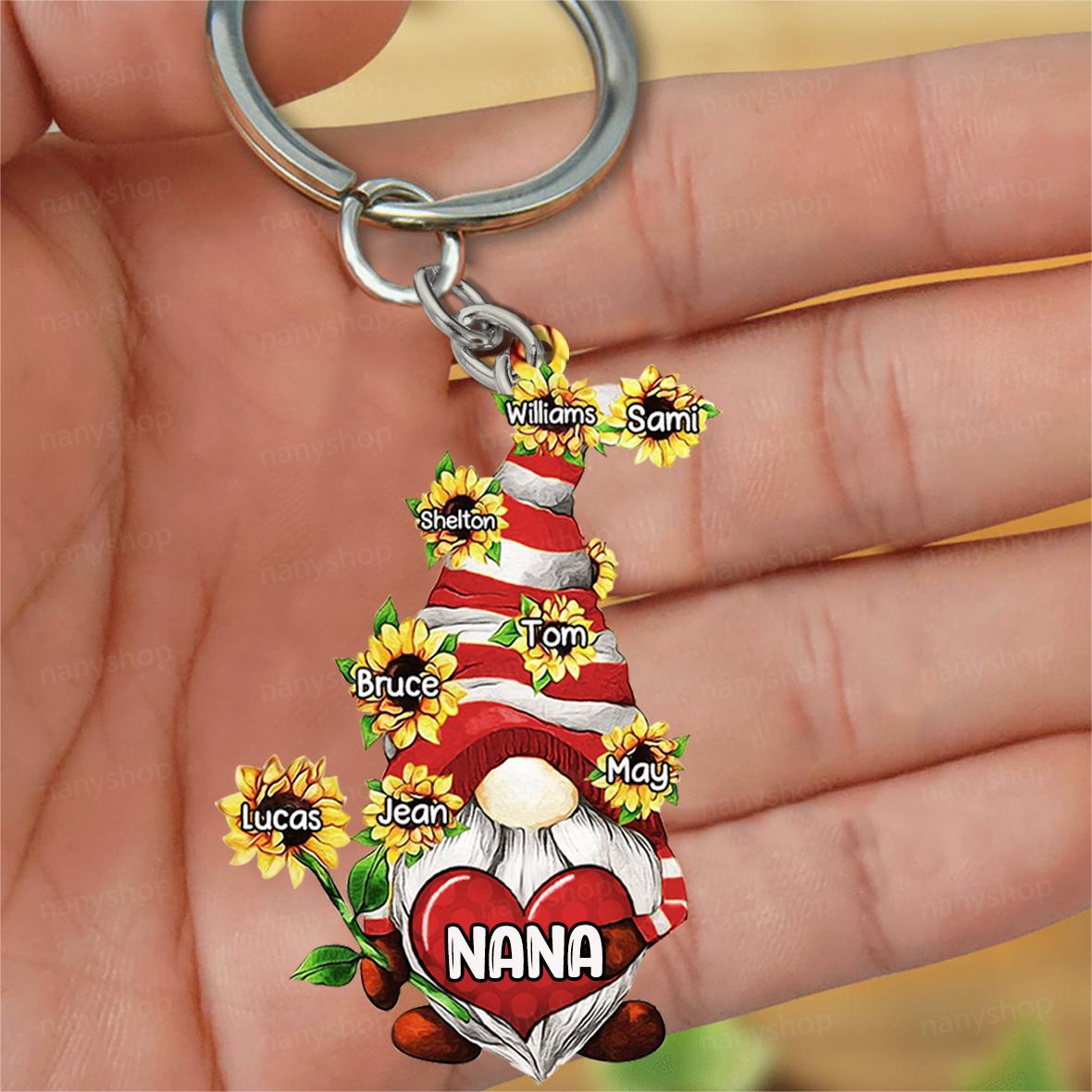 Personalized Sunflower Nana Grandkids Acrylic Keychain