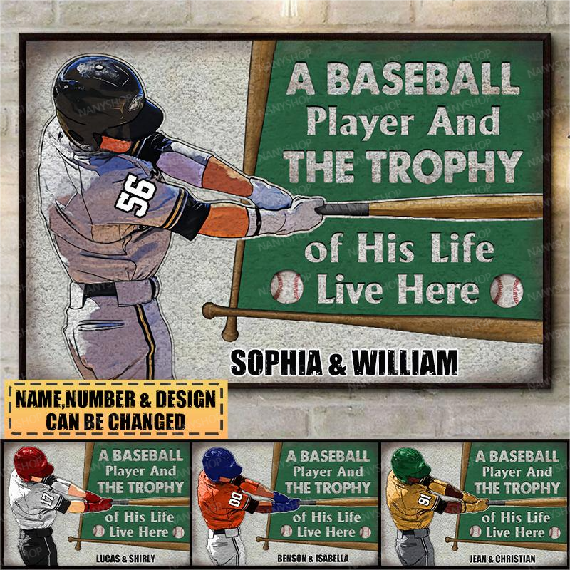 Personalized Baseball Canvas Poster-A Baseball Player And THE TROPHY Of His Life Live Here