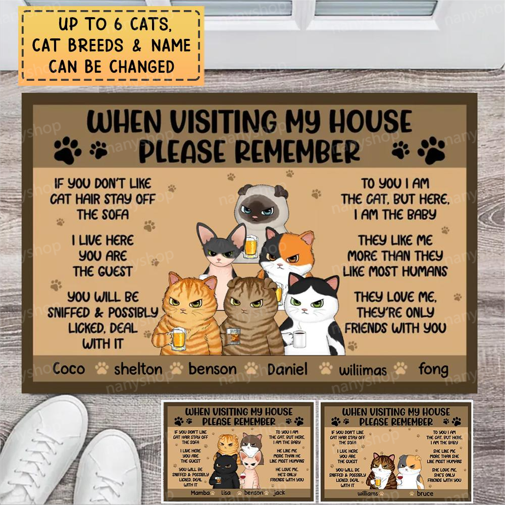 Personalized When Visting My House Please Remember Cat Lovers Welcome Doormat Printed