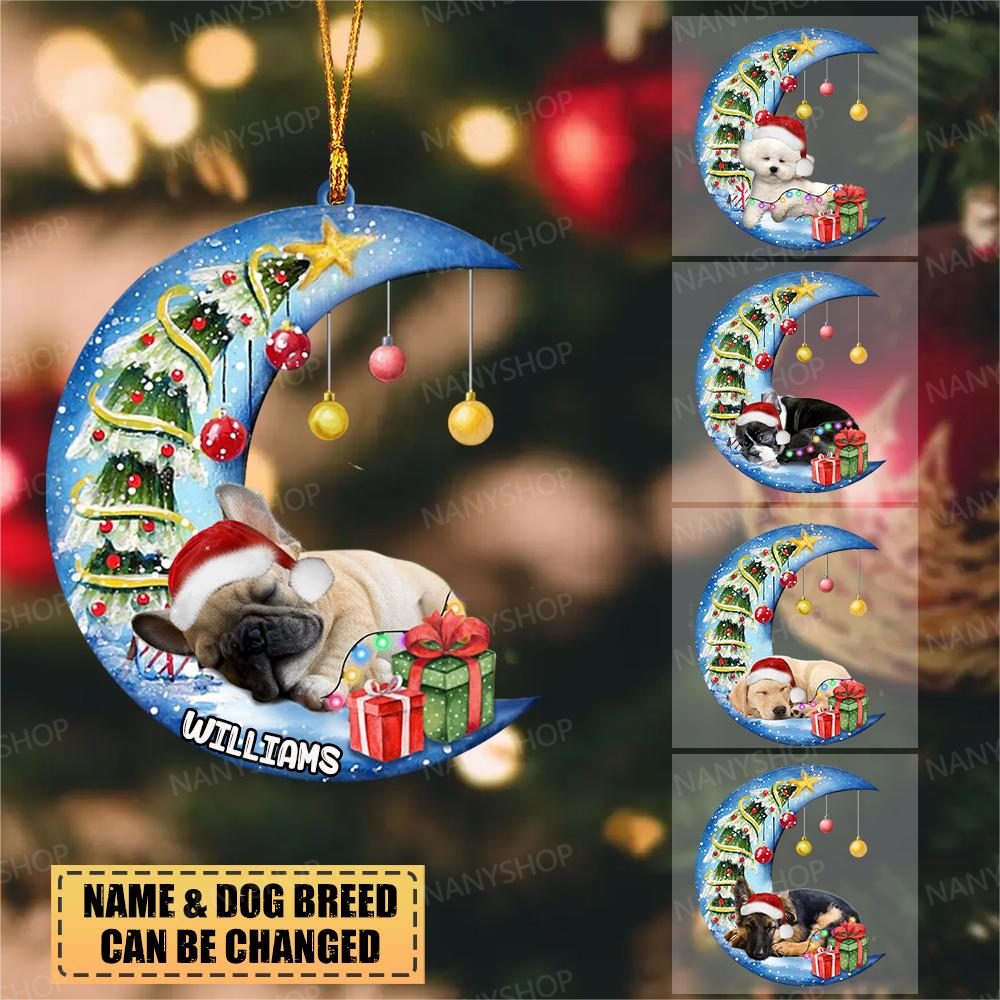 Personalized Dog Moon back Christmas-Two Sided Ornament
