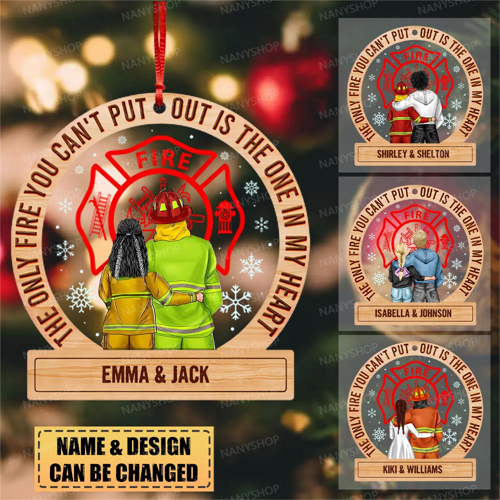 The Only Fire You Can't Put Out, Firefighter Couple Personalized Christmas-2 Layered Mix Ornament