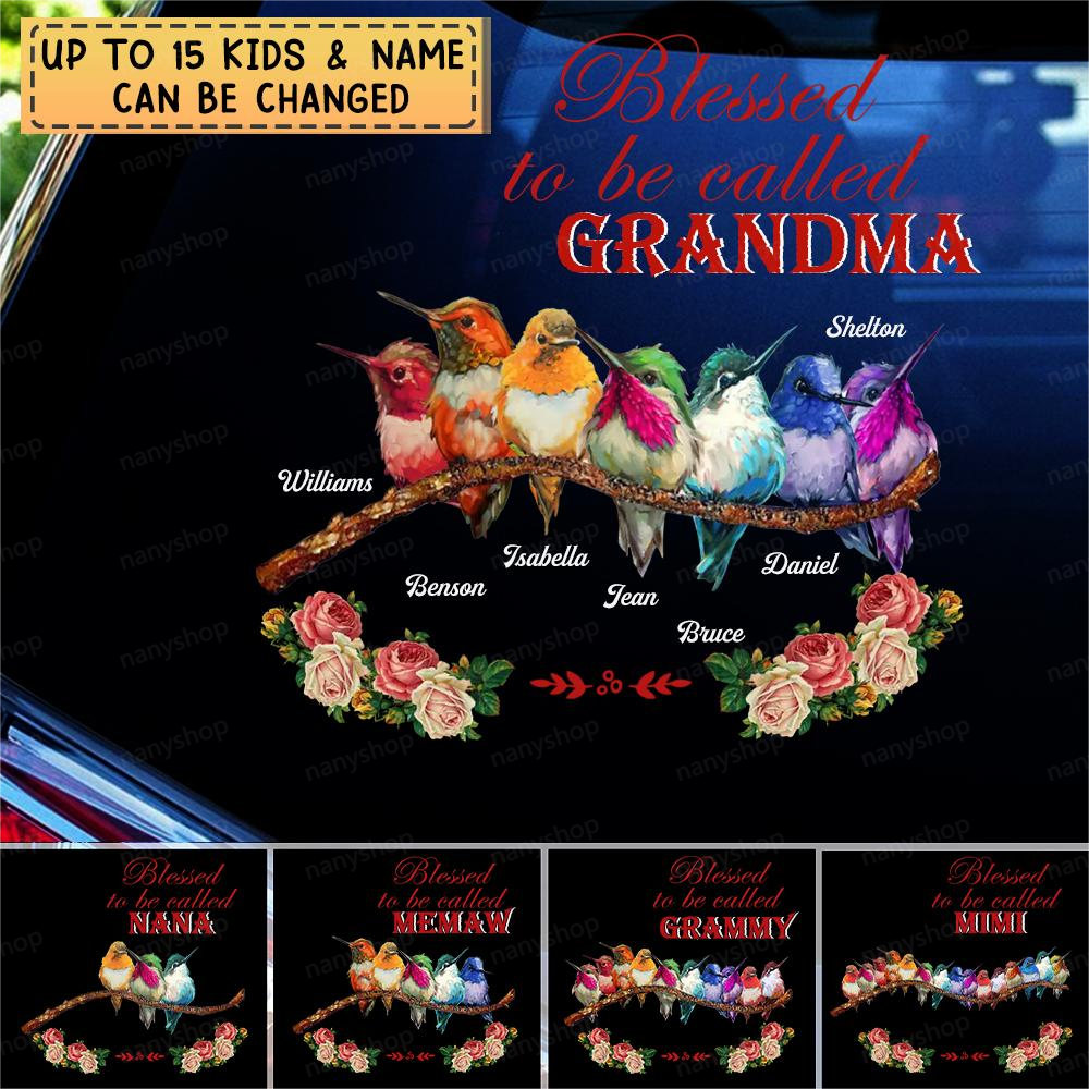 Personalized Blessed To Be Called Grandma/Mom Kids Flower Bird Hummingbird Decal