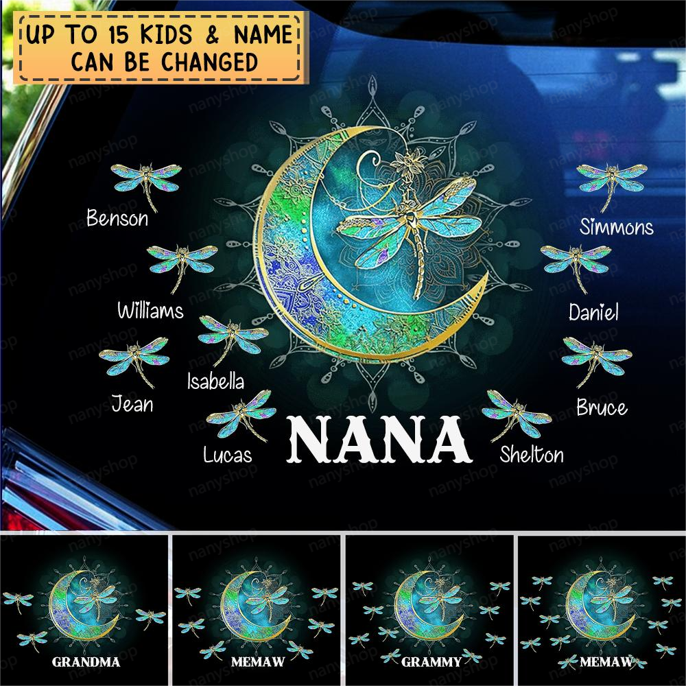 Personalized Grandma/Mom Kids Dragonfly Moon Decal