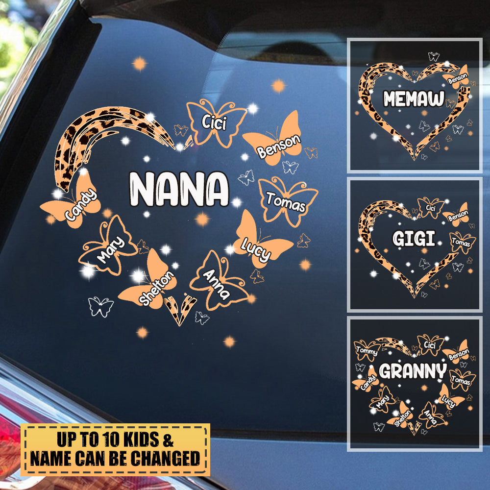 Personalized Grandma Kid Name Butterfly Leopard Decal
