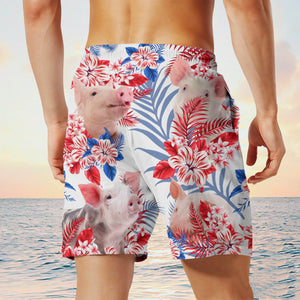 pig In American Flag Pattern Shorts