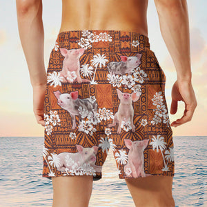 pig In Red Tribal Shorts
