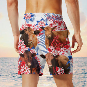 red angus cow In American Flag Pattern Shorts