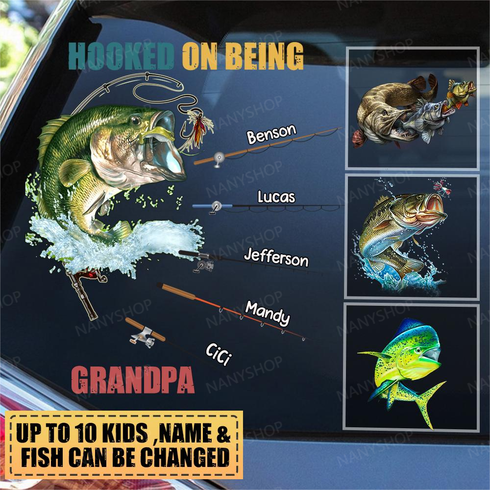 Personalized Fish Hooked On Being Grandpa Decal