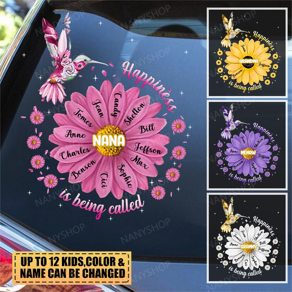 Personalized Colorful Floral Hummingbird Happiness Is Being Called Grandma Mom Decal