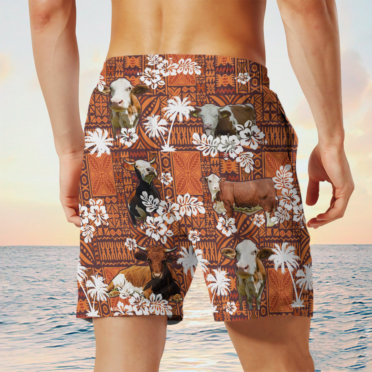 simmental cow In Red Tribal Shorts