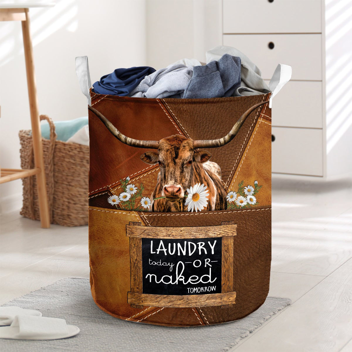 Texas longhorn-laundry today or naked tomorrow laundry basket