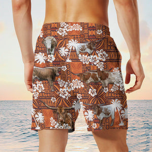 tx longhorn cow In Red Tribal Shorts